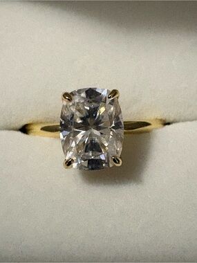 Effinny 2.5CT Elongated Cushion Moissanite Ring 925 Gold Plated Size 7